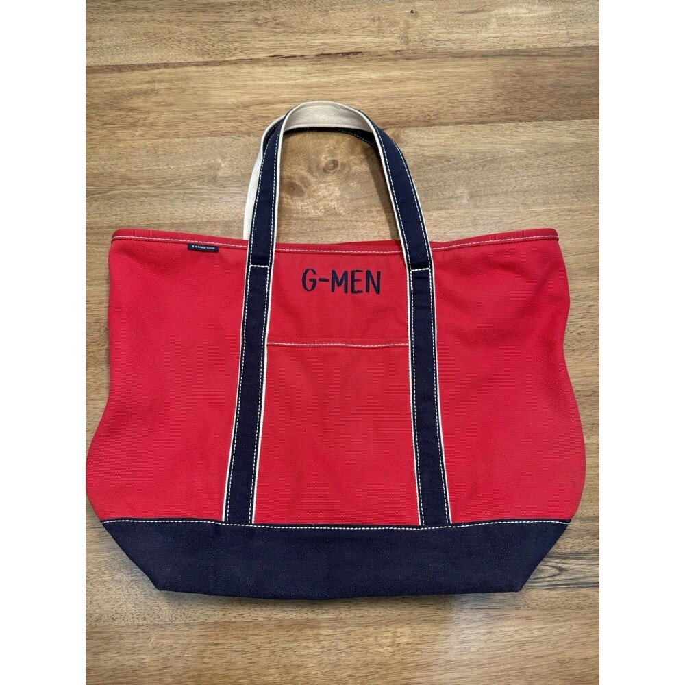 Lands End Blue Red Canvas Boat & Tote Zip Bag G-Men Americana NY Giants HTF Y2K